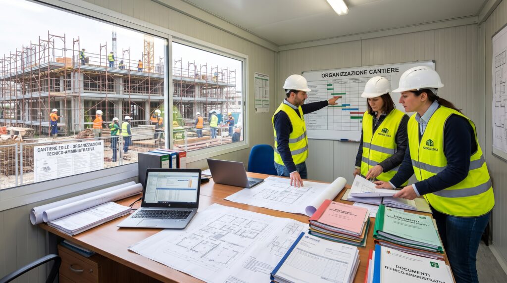 L'organizzazione tecnico-amministrativa del cantiere edile da parte di aziende edili e professionisti tecnici.